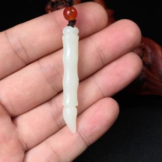 和田玉文昌笔玉石挂件 男女款学生礼品 金榜题名碧玉竹节白玉玉佩